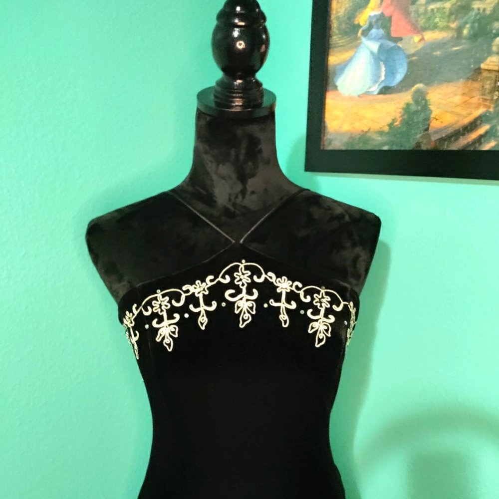 Black Velvet Embroidered Gown